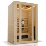 Artsauna Eck-Infrarotkabine Nyborg E150K - Infrarotsauna 150x150 cm mit Dual-Technologie & LED-Farblicht - bis zu 4 Personen - Wärmekabine aus Hemlock