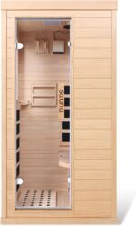 Ferninfrarot-Sauna 1 Person Tannenholz Heimsauna 5 Infrarot-Heizelemente Bluetooth 7-Farben Chromotherapie EMF-arm Seitentür mit Sicherheitsglas
