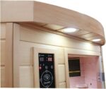 Dewello® Infrarotkabine Infrarotsauna LAKEFIELD 120cm x 120cm für 1-2 Personen aus Hemlock Holz mit Vollspektrumstrahler, LED-Farblicht, Bluetooth, FM,MP3,USB