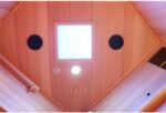 Dewello® Infrarotkabine Infrarotsauna LAKEFIELD 120cm x 120cm für 1-2 Personen aus Hemlock Holz mit Vollspektrumstrahler, LED-Farblicht, Bluetooth, FM,MP3,USB