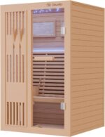 Dewello® Finnische Sauna Minto 120x120 Kabine aus Hemlock Tannenholz mit 3,5KW HARVIA Ofen 1-2 Personen inkl. Sauna Zubehör
