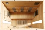 Dewello® Infrarotkabine Infrarotsauna Pierson 160x105 für 2-3 Personen aus Hemlock Holz mit Vollspektrumstrahler, Bodenstrahler, LED-Farblicht, Bluetooth, FM,MP3,USB