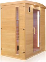 Dewello® Infrarotkabine Infrarotsauna Pierson 160x105 für 2-3 Personen aus Hemlock Holz mit Vollspektrumstrahler, Bodenstrahler, LED-Farblicht, Bluetooth, FM,MP3,USB