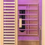 Dewello® Infrarotkabine Infrarotsauna Hamlin 90cm x 90cm für 1 Person aus Hemlock Tannenholz mit Keramikstrahler, Bodenstrahler, LED-Farblicht, Bluetooth, FM,MP3,USB