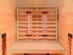 Infrarotkabine 2–3 Personen | Ganzglastür Klarglas | 120x100x195cm | Rubystrahler 1,5kW | Infrarot Sauna für Zuhause | Wärmekabine Holz natur | Fronteinstieg | Indoor Infrarotkabine