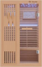 Dewello® Finnische Sauna Minto 120x120 Kabine aus Hemlock Tannenholz mit 3,5KW HARVIA Ofen 1-2 Personen inkl. Sauna Zubehör