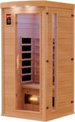Dewello® Infrarotkabine Infrarotsauna Pierson 90x90 für 1 Person aus Hemlock Holz mit Vollspektrumstrahler, Bodenstrahler, LED-Farblicht, Bluetooth, FM,MP3,USB