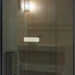 SANOTECHNIK Sauna FALUN M für 2 Personen, Innensauna aus Fichtenholz mit 3,6 kW Harvia Saunaofen, Saunasteine & Zubehör, getöntes Sicherheitsglas, 120 x 120 x 200 cm