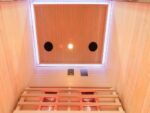 Infrarotkabine 2–3 Personen | Ganzglastür Klarglas | 120x100x195cm | Rubystrahler 1,5kW | Infrarot Sauna für Zuhause | Wärmekabine Holz natur | Fronteinstieg | Indoor Infrarotkabine