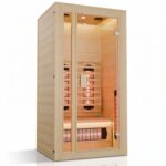 Artsauna Eck-Infrarotkabine Nyborg E150K - Infrarotsauna 150x150 cm mit Dual-Technologie & LED-Farblicht - bis zu 4 Personen - Wärmekabine aus Hemlock