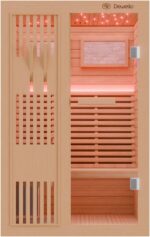 Dewello® Finnische Sauna Minto 120x120 Kabine aus Hemlock Tannenholz mit 3,5KW HARVIA Ofen 1-2 Personen inkl. Sauna Zubehör