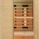 Dewello® Infrarotkabine Infrarotsauna Calgary 90cm x 90cm 1 Person inkl. Vollspektrumstrahler, Ionisator mit Aroma Therapie, LED-Farblichttherapie aus Hemlock Tannenholz