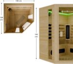 Artsauna Eck-Infrarotkabine Nyborg E150K - Infrarotsauna 150x150 cm mit Dual-Technologie & LED-Farblicht - bis zu 4 Personen - Wärmekabine aus Hemlock
