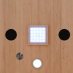 Dewello® Infrarotkabine Infrarotsauna Hyder 115x105 für 1-2 Personen aus Hemlock Holz mit Vollspektrumstrahler, LED-Farblicht, Bluetooth, FM,MP3,USB