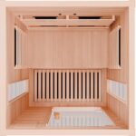 Dewello® Infrarotkabine Infrarotsauna Pierson 90x90 für 1 Person aus Hemlock Holz mit Vollspektrumstrahler, Bodenstrahler, LED-Farblicht, Bluetooth, FM,MP3,USB