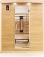 Dewello® Infrarotkabine Infrarotsauna Pierson 160x105 für 2-3 Personen aus Hemlock Holz mit Vollspektrumstrahler, Bodenstrahler, LED-Farblicht, Bluetooth, FM,MP3,USB