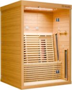 Dewello® Infrarotkabine Infrarotsauna Palermo 135x120 für 1-2 Personen aus Hemlockholz, Vollspektrumstrahler, Bodenstrahler, LED-Farblicht und Beleuchtung, Bluetooth