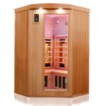 Dewello® Infrarotkabine Infrarotsauna LAKEFIELD 120cm x 120cm für 1-2 Personen aus Hemlock Holz mit Vollspektrumstrahler, LED-Farblicht, Bluetooth, FM,MP3,USB