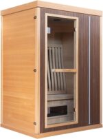 Dewello® Infrarotkabine Infrarotsauna Melville 130x105 für 1-2 Personen aus Hemlockholz und Walnussholz, Vollspektrumstrahler, Bodenstrahler, LED-Farblicht, Bluetooth