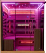 Dewello® Infrarotkabine Infrarotsauna KENORA 160x120 für 2-3 Personen aus Hemlockholz, Vollspektrumstrahler, Bodenstrahler, LED-Farblicht, Bluetooth, mit Salzsteinoptik