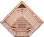 Dewello® Infrarotkabine Infrarotsauna KENORA 140x140 für 2-3 Personen aus Hemlockholz, Vollspektrumstrahler, Bodenstrahler, LED-Farblicht, Bluetooth, mit Salzsteinoptik