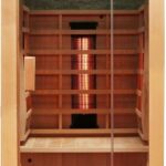 Dewello® Infrarotkabine Infrarotsauna MILTON 90x90 für 1 Personen aus Hemlock Holz mit Vollspektrumstrahler, LED-Farblicht Sternenhimmel und Steinwand, Bluetooth, FM,MP3,USB