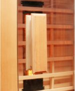 Dewello® Infrarotkabine Infrarotsauna MILTON 90x90 für 1 Personen aus Hemlock Holz mit Vollspektrumstrahler, LED-Farblicht Sternenhimmel und Steinwand, Bluetooth, FM,MP3,USB