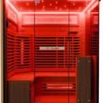 Dewello® Infrarotkabine Infrarotsauna KENORA 160x120 für 2-3 Personen aus Hemlockholz, Vollspektrumstrahler, Bodenstrahler, LED-Farblicht, Bluetooth, mit Salzsteinoptik