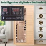 Ferninfrarot-Sauna 1 Person Tannenholz Heimsauna 5 Infrarot-Heizelemente Bluetooth 7-Farben Chromotherapie EMF-arm Seitentür mit Sicherheitsglas