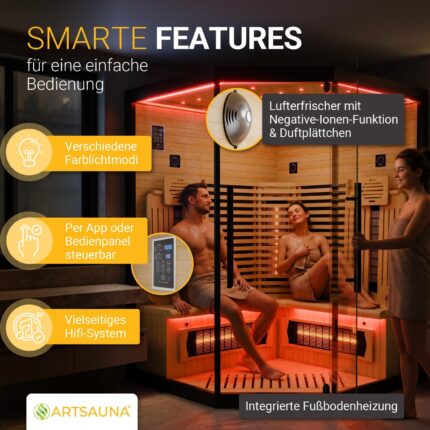 ARTSAUNA® Infrarotkabine Malmö140 Schwarz 3 Personen - Vollspektrum 2530W