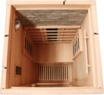 Dewello® Infrarotkabine Infrarotsauna MILTON 90x90 für 1 Personen aus Hemlock Holz mit Vollspektrumstrahler, LED-Farblicht Sternenhimmel und Steinwand, Bluetooth, FM,MP3,USB