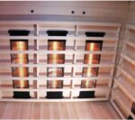 Dewello® Infrarotkabine Infrarotsauna LAKEFIELD 120cm x 120cm für 1-2 Personen aus Hemlock Holz mit Vollspektrumstrahler, LED-Farblicht, Bluetooth, FM,MP3,USB