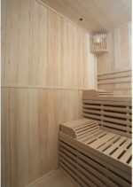 Dewello® Finnische Sauna Sarnia 180x140 Kabine aus Hemlock Tannenholz mit 6KW HARVIA Ofen 2-4 Personen inkl. komplettem Zubehör