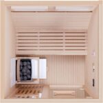 Dewello® Finnische Sauna Minto 120x120 Kabine aus Hemlock Tannenholz mit 3,5KW HARVIA Ofen 1-2 Personen inkl. Sauna Zubehör