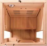 Dewello® Infrarotkabine Infrarotsauna Calgary 90cm x 90cm 1 Person inkl. Vollspektrumstrahler, Ionisator mit Aroma Therapie, LED-Farblichttherapie aus Hemlock Tannenholz