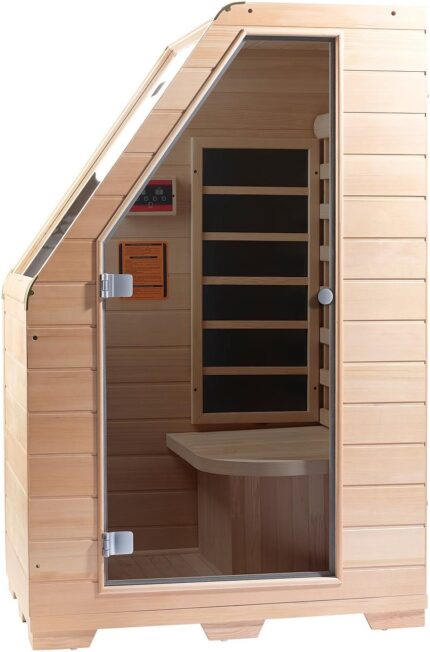 newgen medicals Infrarotkabine: Kompakte Infrarot-Sitzsauna aus Hemlock-Holz; 760 W; 0.62 m² (Infrarotsauna, Minisauna, Sitz)