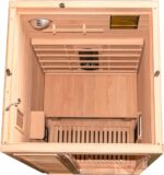 Dewello® Infrarotkabine Infrarotsauna Hamlin 90cm x 90cm für 1 Person aus Hemlock Tannenholz mit Keramikstrahler, Bodenstrahler, LED-Farblicht, Bluetooth, FM,MP3,USB
