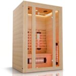 Artsauna Eck-Infrarotkabine Nyborg E150K - Infrarotsauna 150x150 cm mit Dual-Technologie & LED-Farblicht - bis zu 4 Personen - Wärmekabine aus Hemlock