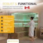 Artsauna Saunakabine Espoo 200 Premium mit Harvia Ofen — 5 Personen — Hemlock Holz, Glasfront und LED Licht — Inkl. Thermometer & Sanduhr —Komplett Set
