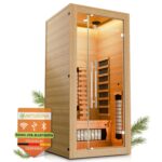 Artsauna Infrarotkabine Kiruna90 mit 4 Vollspektrum- & 3 Flächenstrahler, 1 Person, 90 x 90 x 190 cm, LED Farblicht & Glastür, Infrarotsauna Sauna