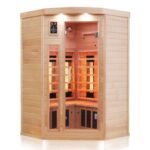 Dewello® Infrarotkabine Infrarotsauna LAKEFIELD 120cm x 120cm für 1-2 Personen aus Hemlock Holz mit Vollspektrumstrahler, LED-Farblicht, Bluetooth, FM,MP3,USB
