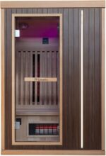 Dewello® Infrarotkabine Infrarotsauna Melville 130x105 für 1-2 Personen aus Hemlockholz und Walnussholz, Vollspektrumstrahler, Bodenstrahler, LED-Farblicht, Bluetooth