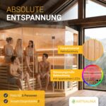 Artsauna Saunakabine Espoo 200 Premium mit Harvia Ofen — 5 Personen — Hemlock Holz, Glasfront und LED Licht — Inkl. Thermometer & Sanduhr —Komplett Set