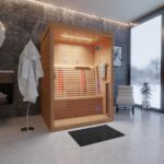 Dewello® Infrarotkabine Infrarotsauna Palermo 135x120 für 1-2 Personen aus Hemlockholz, Vollspektrumstrahler, Bodenstrahler, LED-Farblicht und Beleuchtung, Bluetooth