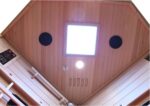 Dewello® Infrarotkabine Infrarotsauna Brandon 120cm x 120cm Dual-Therm für 1-2 Personen aus Hemlock Holz mit Vollspektrumstrahler, Bodenstrahler, LED-Farblicht, Bluetooth, FM,MP3,USB