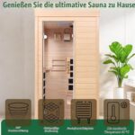 Ferninfrarot-Sauna 1 Person Tannenholz Heimsauna 5 Infrarot-Heizelemente Bluetooth 7-Farben Chromotherapie EMF-arm Seitentür mit Sicherheitsglas