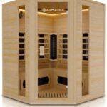 Artsauna Eck-Infrarotkabine Nyborg E150K - Infrarotsauna 150x150 cm mit Dual-Technologie & LED-Farblicht - bis zu 4 Personen - Wärmekabine aus Hemlock