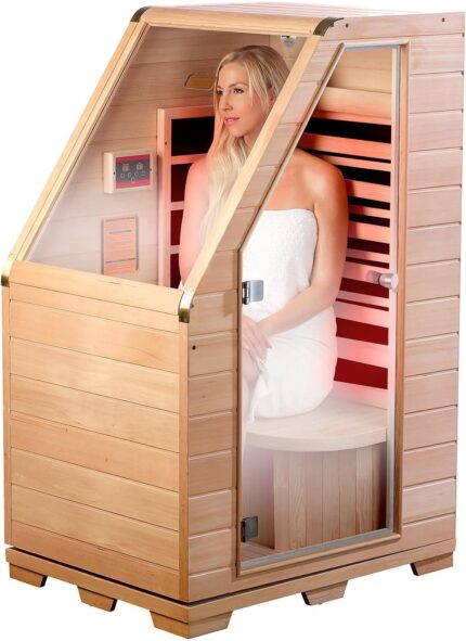 newgen medicals Infrarotkabine: Kompakte Infrarot-Sitzsauna aus Hemlock-Holz; 760 W; 0.62 m² (Infrarotsauna, Minisauna, Sitz)