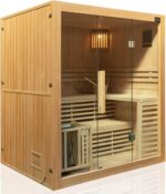 Dewello® Finnische Sauna Sarnia 180x140 Kabine aus Hemlock Tannenholz mit 6KW HARVIA Ofen 2-4 Personen inkl. komplettem Zubehör