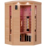 Dewello® Infrarotkabine Infrarotsauna LAKEFIELD 120cm x 120cm für 1-2 Personen aus Hemlock Holz mit Vollspektrumstrahler, LED-Farblicht, Bluetooth, FM,MP3,USB